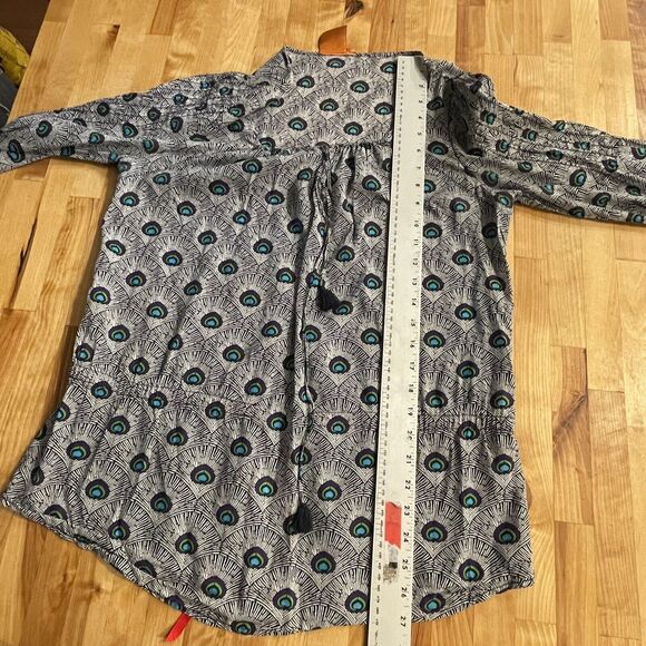 Tory Burch Top Evelina‎ Blue Peacock Print Tunic Blouse Womens Sz 8 - Picture 5 of 7